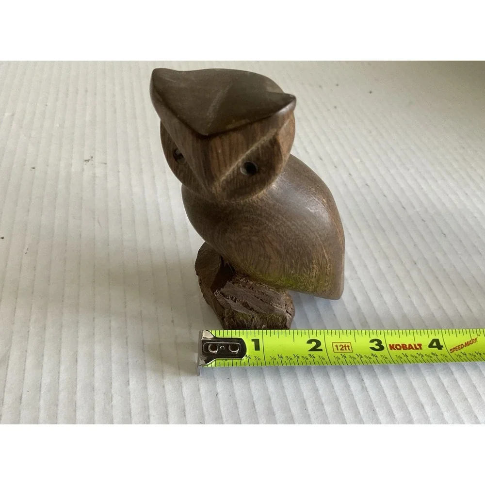 Hand Carved Owl Figurine Unmarked One Of A Kind Wood Detailed Decor